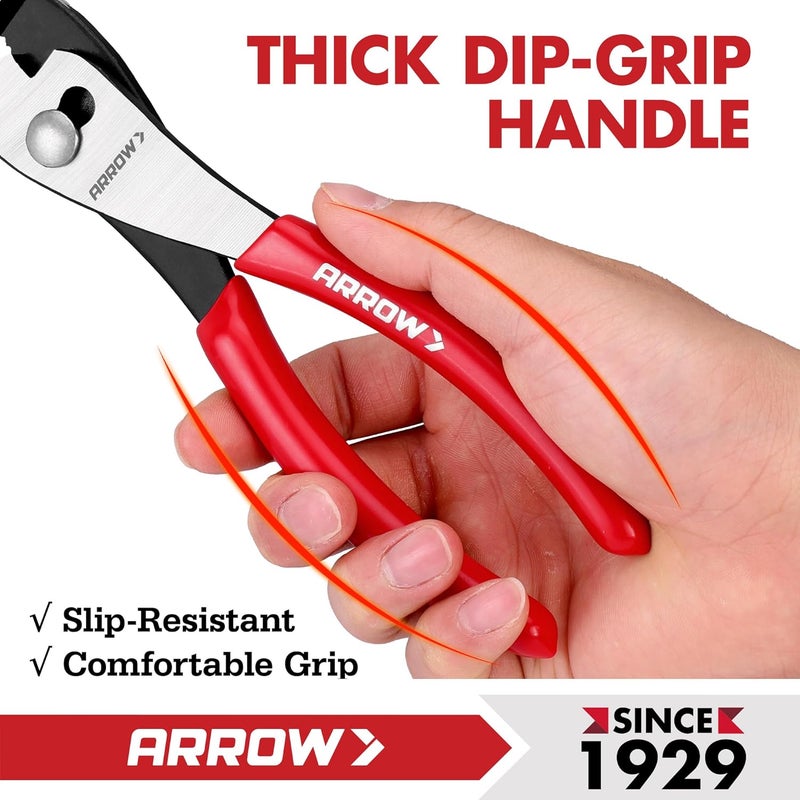 Arrow Fastener ARROW 8" Slip Joint Pliers, Pliers Tool with Thick Dip-Grip Handle, Strong Grip Jaws, High Carbon Steel, Pliers for Gripping, Loosening Nuts and Bolts, Cutting Steel Wire - Image 5